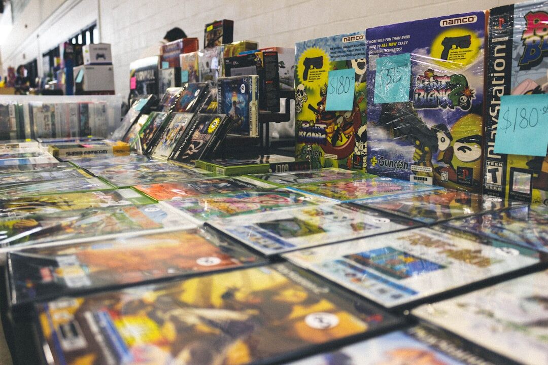 Rows of magazines and printed entertainment publications on a table